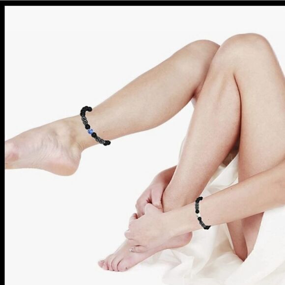 Anti swelling black obsidian stretch stone bracelet. - Picture 7 of 8